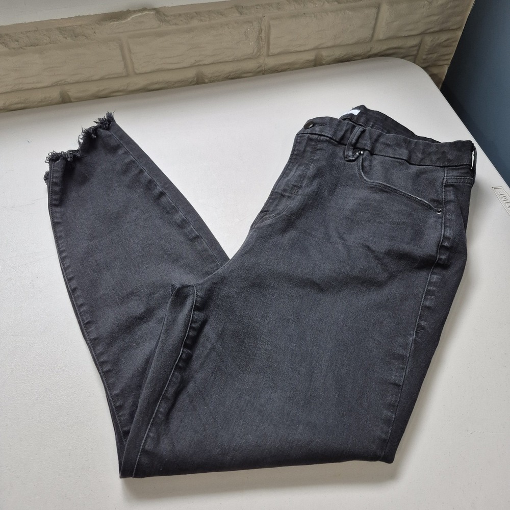 Good American Jeans Womens 18 Washed Black Skinny Good Legs High Rise‎ Raw Hem